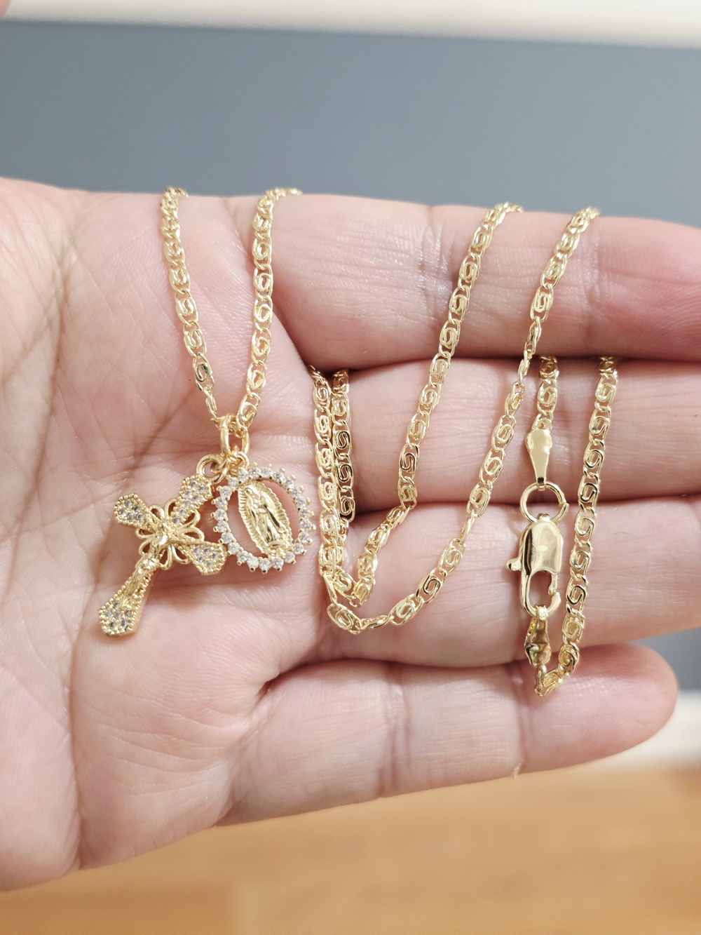Gold-Tone Men’s Religious Cross and Miraculous Medal Necklace